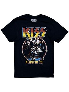 Retro Kiss Black Graphic 'Alive! In '75' Short Sleeve Tee